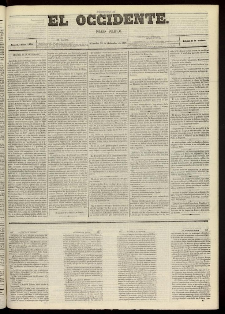 Miniatura de El Occidente: diario político del 15 de septiembre de 1858, nº 1144