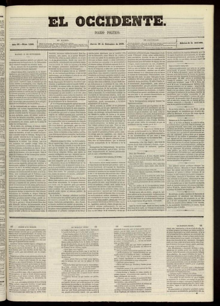 Miniatura de El Occidente: diario político del 16 de septiembre de 1858, nº 1145