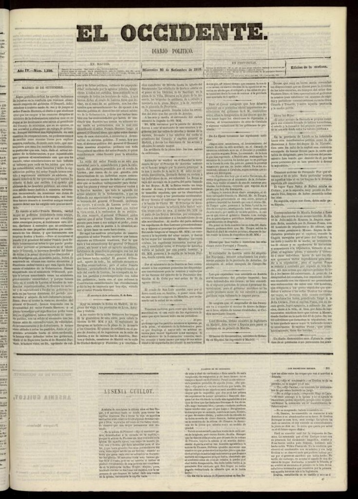 Miniatura de El Occidente: diario político del 22 de septiembre de 1858, nº 1150