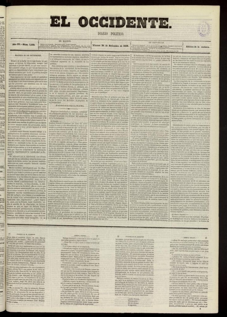 Miniatura de El Occidente: diario político del 24 de septiembre de 1858, nº 1152