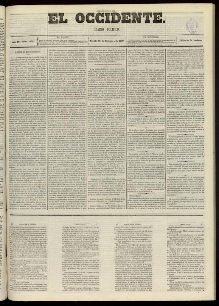 Miniatura de El Occidente: diario político del 25 de septiembre de 1858, nº 1153