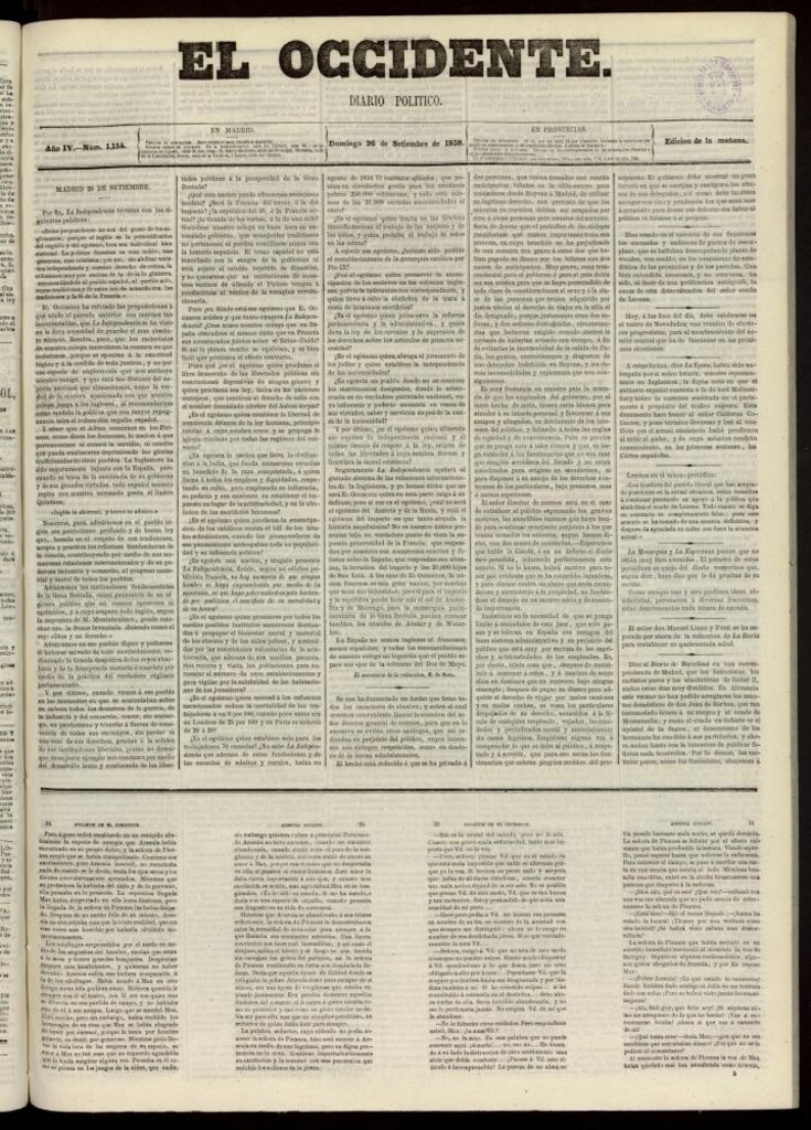 Miniatura de El Occidente: diario político del 26 de septiembre de 1858, nº 1154