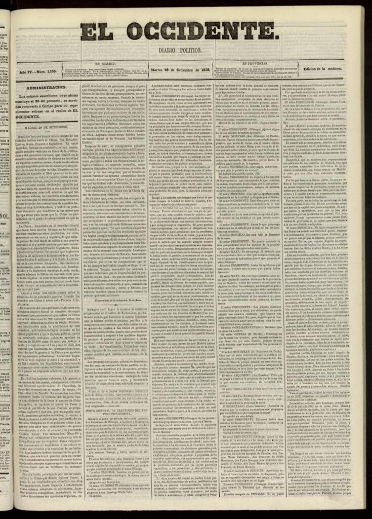 Miniatura de El Occidente: diario político del 28 de septiembre de 1858, nº 1155