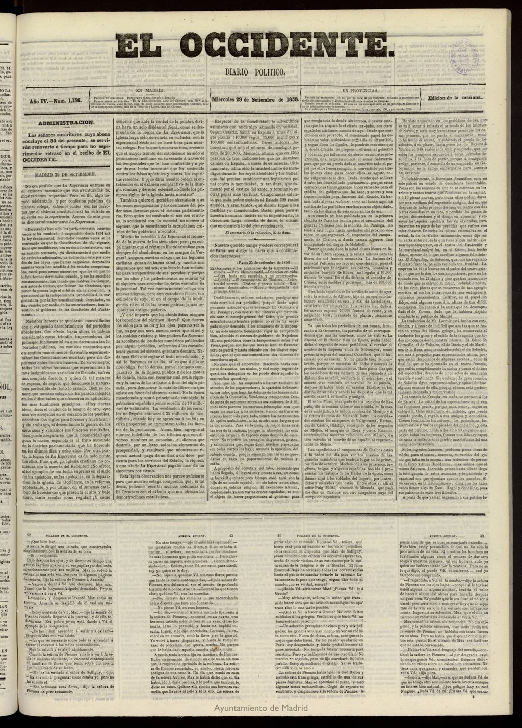 Miniatura de El Occidente: diario político del 29 de septiembre de 1858, nº 1156