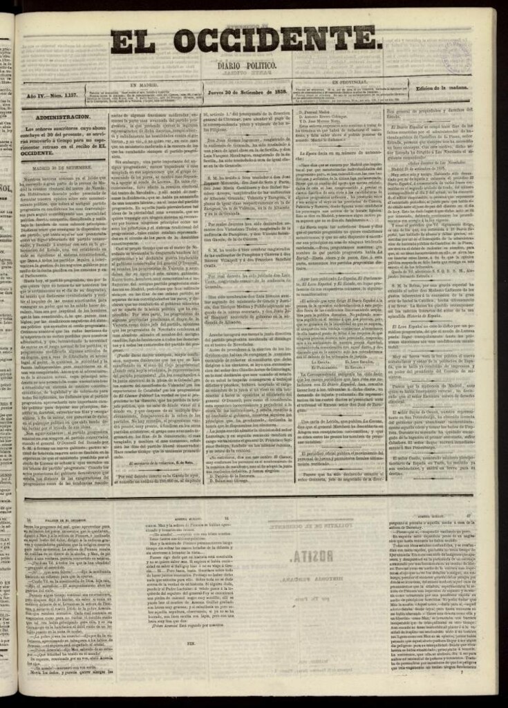 Miniatura de El Occidente: diario político del 30 de septiembre de 1858, nº 1157