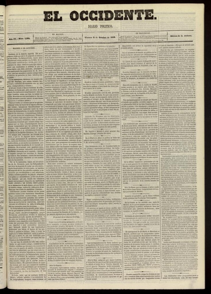 Miniatura de El Occidente: diario político del 8 de octubre de 1858, nº 1164