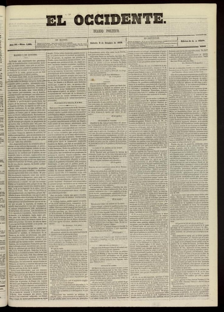 Miniatura de El Occidente: diario político del 9 de octubre de 1858, nº 1165