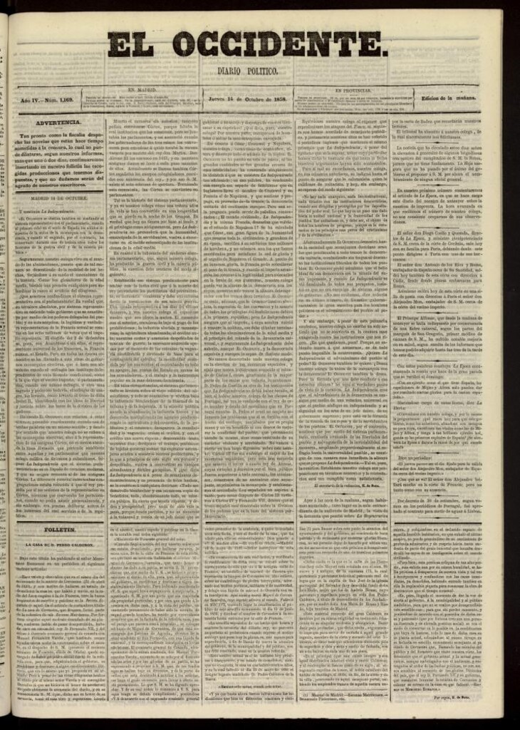 Miniatura de El Occidente: diario político del 14 de octubre de 1858, nº 1169