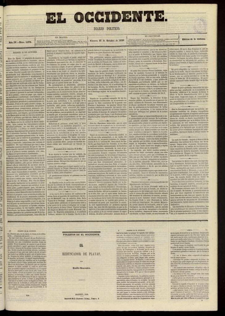 Miniatura de El Occidente: diario político del 15 de octubre de 1858, nº 1170