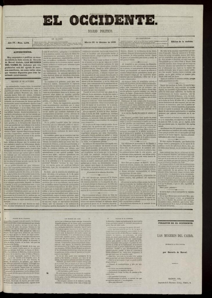 Miniatura de El Occidente: diario político del 26 de octubre de 1858, nº 1179