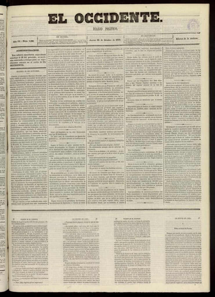 Miniatura de El Occidente: diario político del 28 de octubre de 1858, nº 1181