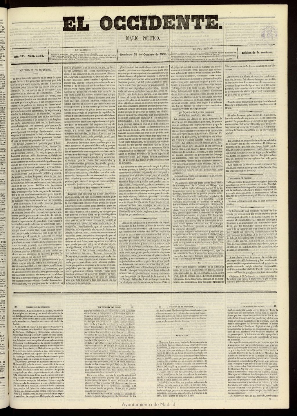Miniatura de El Occidente: diario político del 31 de octubre de 1858, nº 1184