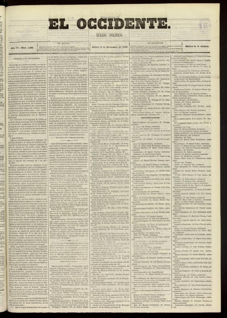 Miniatura de El Occidente: diario político del 2 de noviembre de 1858, nº 1185