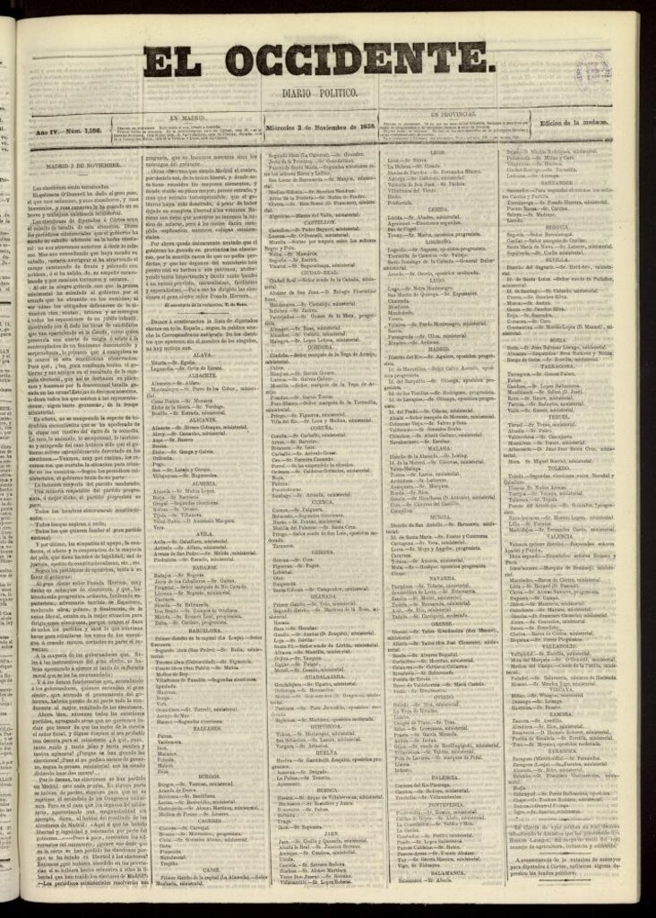 Miniatura de El Occidente: diario político del 3 de noviembre de 1858, nº 1186