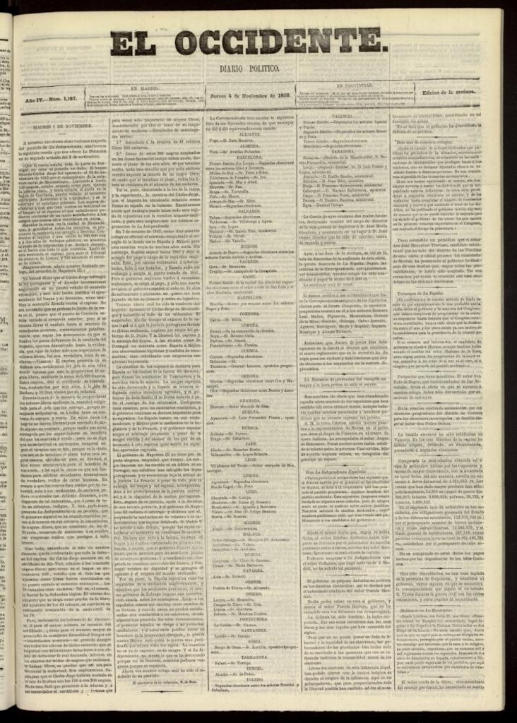 Miniatura de El Occidente: diario político del 4 de noviembre de 1858, nº 1187