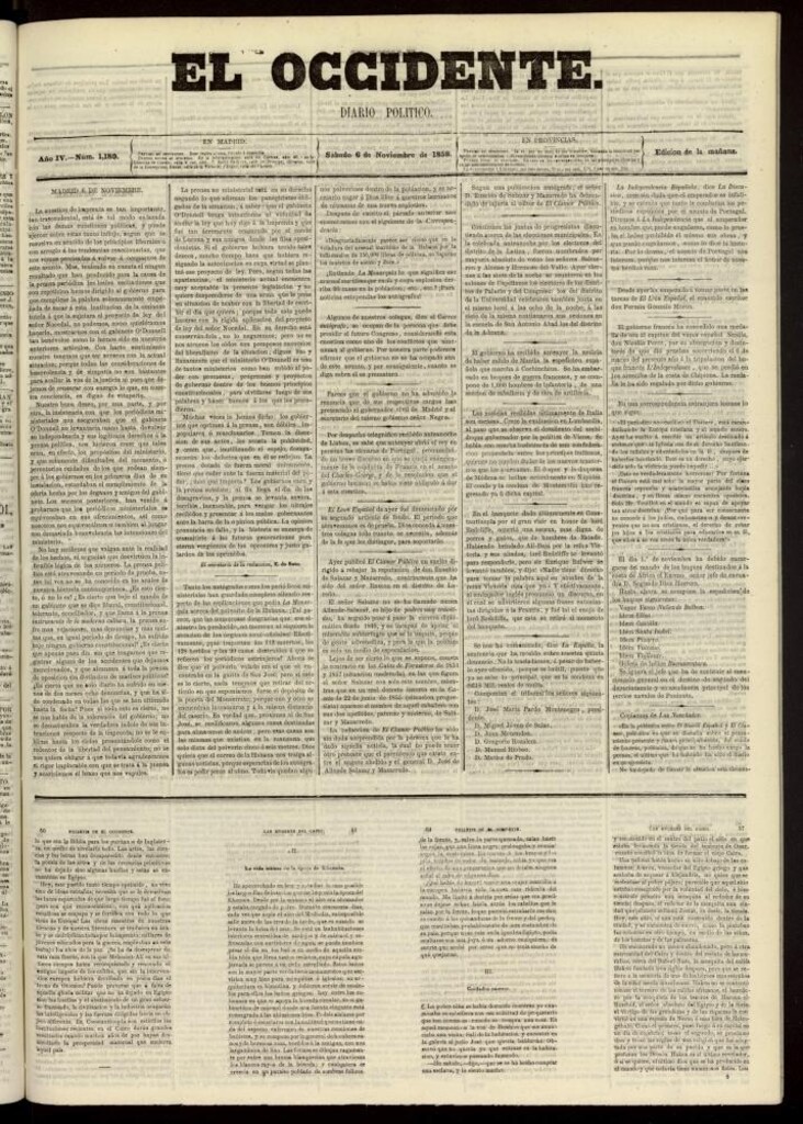 Miniatura de El Occidente: diario político del 6 de noviembre de 1858, nº 1189