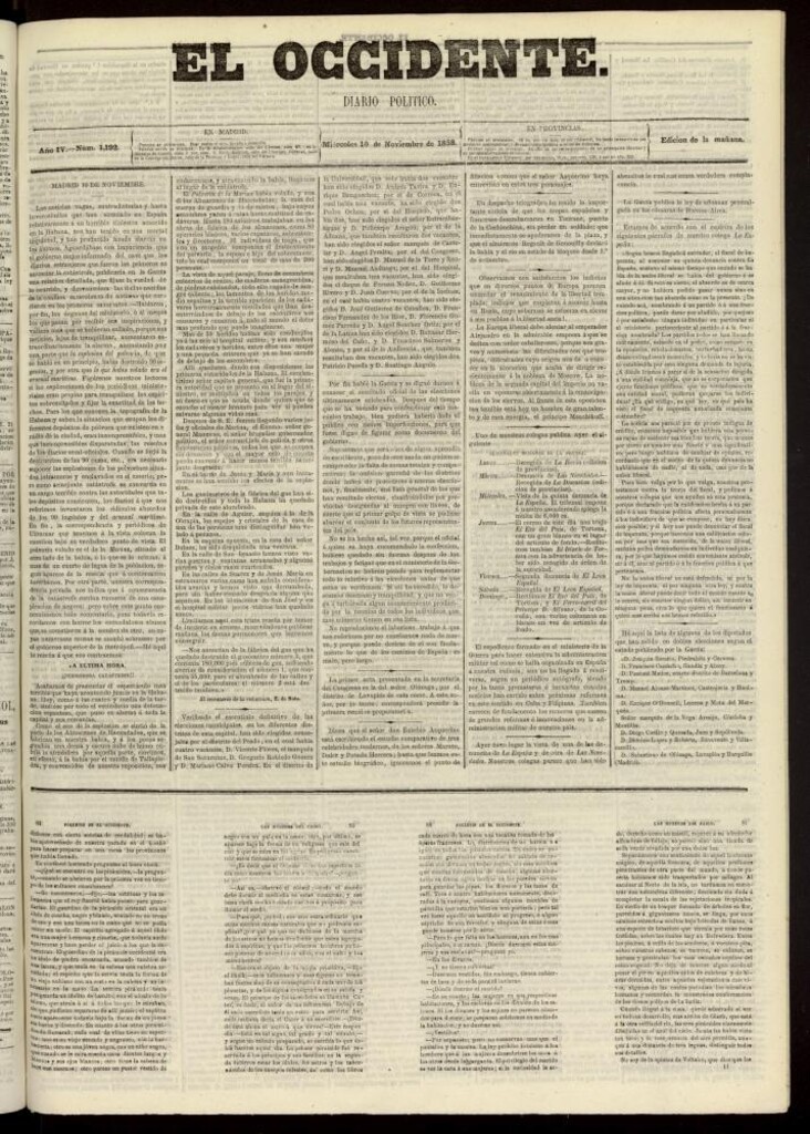 Miniatura de El Occidente: diario político del 10 de noviembre de 1858, nº 1192