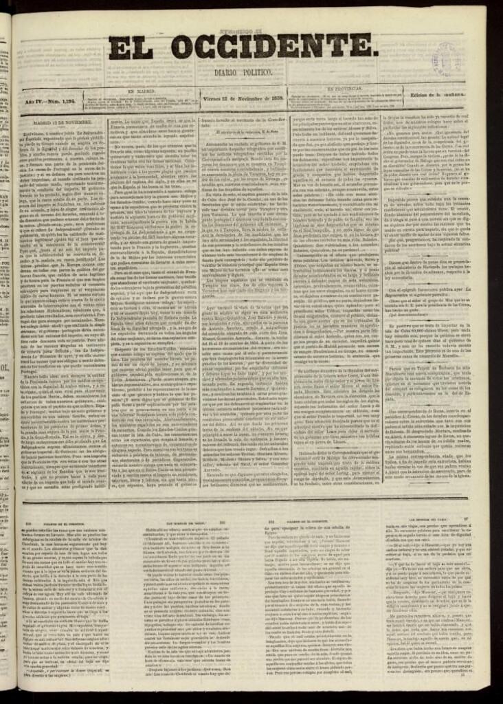 Miniatura de El Occidente: diario político del 12 de noviembre de 1858, nº 1194