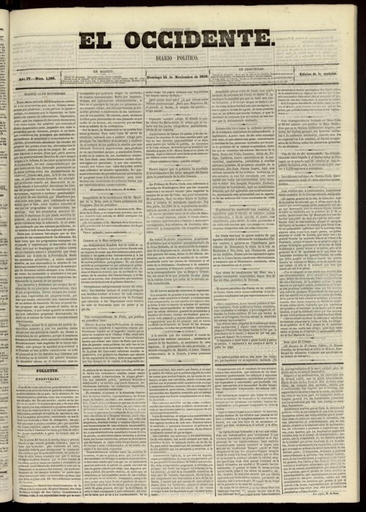 Miniatura de El Occidente: diario político del 14 de noviembre de 1858, nº 1196