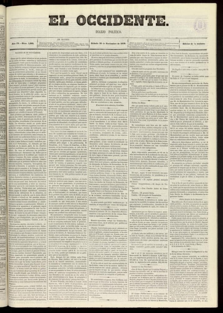 Miniatura de El Occidente: diario político del 20 de noviembre de 1858, nº 1201