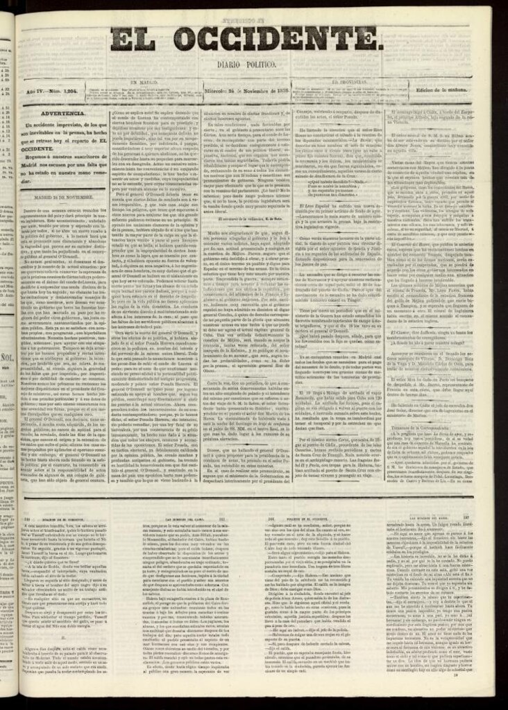 Miniatura de El Occidente: diario político del 24 de noviembre de 1858, nº 1204