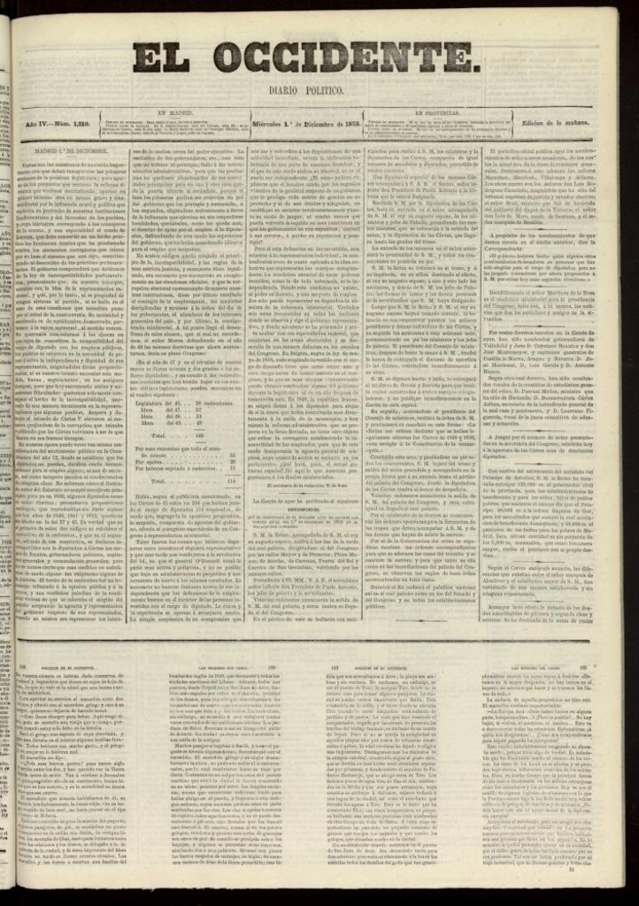 Miniatura de El Occidente: diario político del 1 de diciembre de 1858, nº 1210