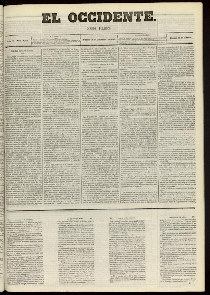 Miniatura de El Occidente: diario político del 3 de diciembre de 1858, nº 1212
