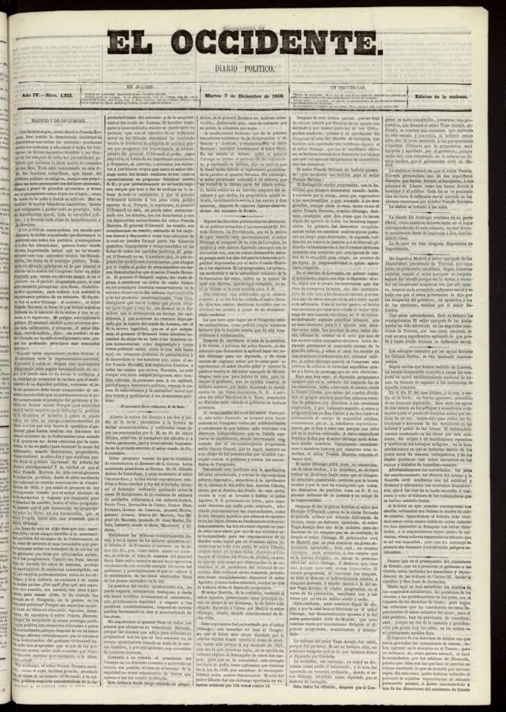 Miniatura de El Occidente: diario político del 7 de diciembre de 1858, nº 1215
