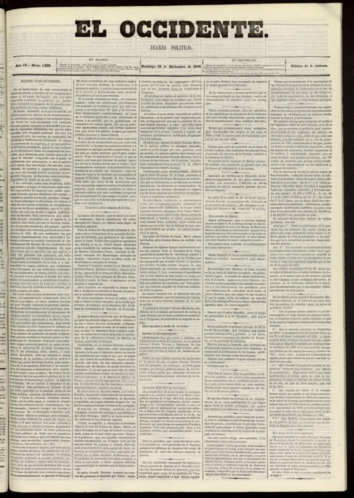 Miniatura de El Occidente: diario político del 12 de diciembre de 1858, nº 1219