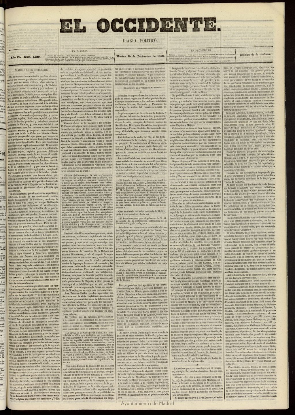 Miniatura de El Occidente: diario político del 14 de diciembre de 1858, nº 1220