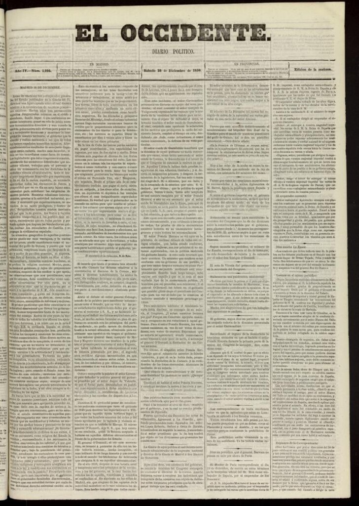 Miniatura de El Occidente: diario político del 18 de diciembre de 1858, nº 1224