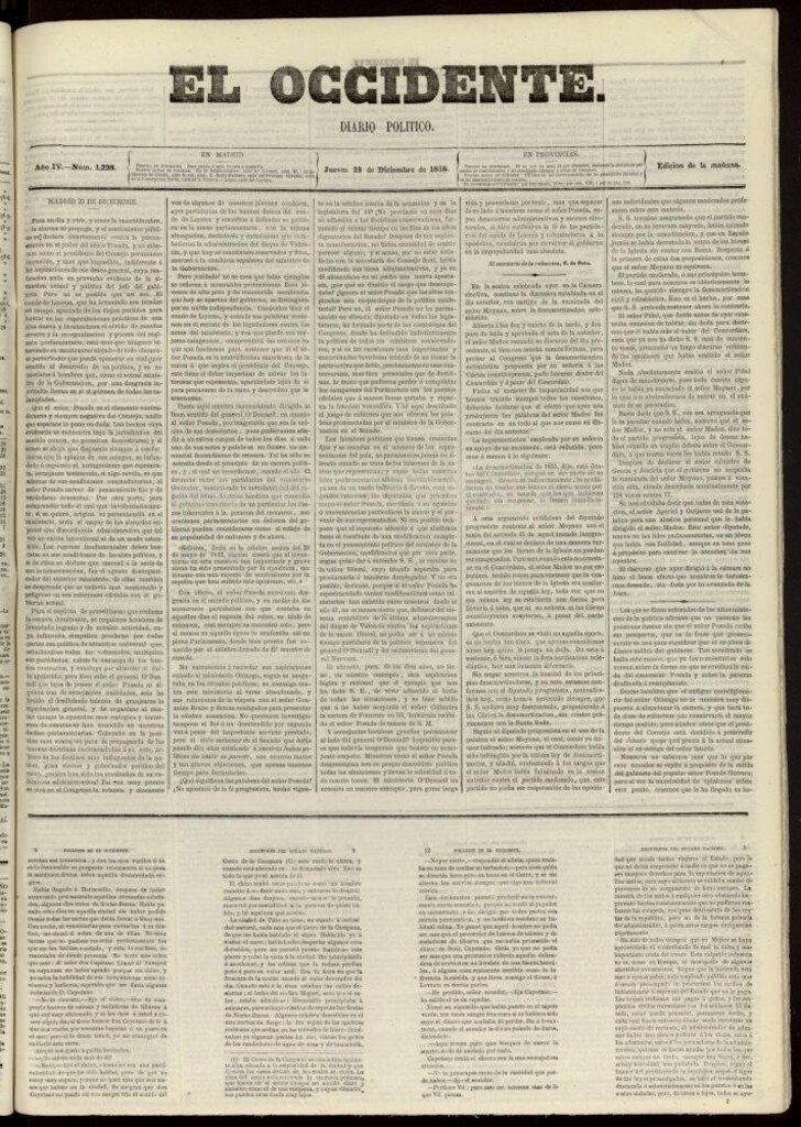 Miniatura de El Occidente: diario político del 23 de diciembre de 1858, nº 1228