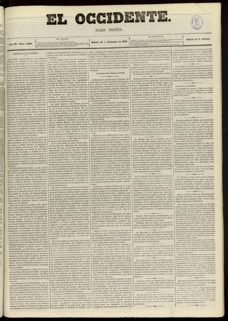 Miniatura de El Occidente: diario político del 25 de diciembre de 1858, nº 1230