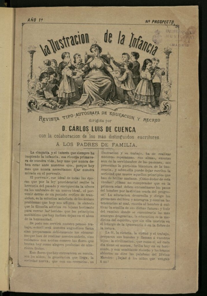 Miniatura de La Ilustración de la Infancia : revista tipo-autógrafa de educación y recreo de 1877, nº prospecto