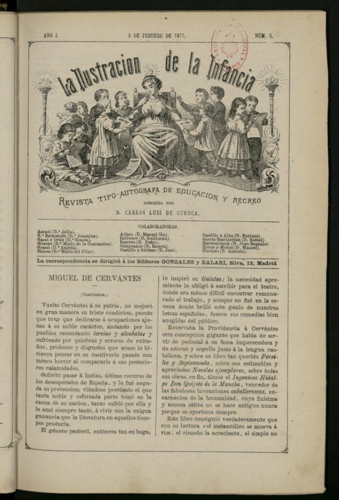 Miniatura de La Ilustración de la Infancia : revista tipo-autógrafa de educación y recreo del 8 de febrero de 1877, nº 5