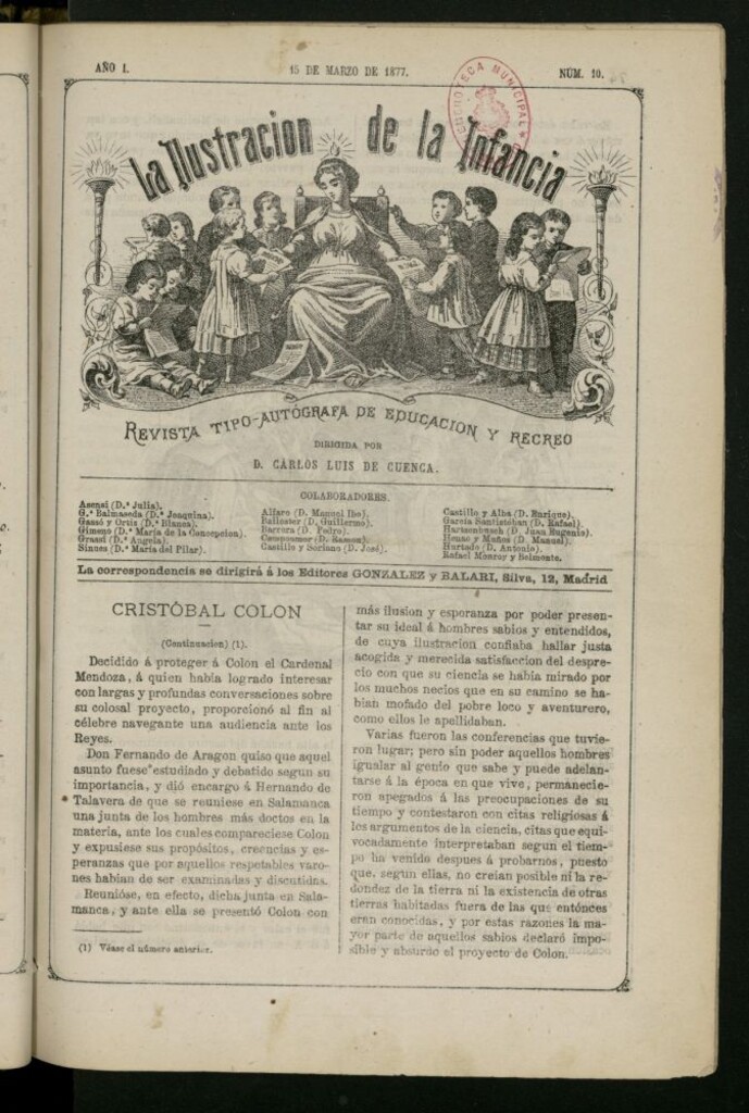 Miniatura de La Ilustración de la Infancia : revista tipo-autógrafa de educación y recreo del 15 de marzo de 1877, nº 10