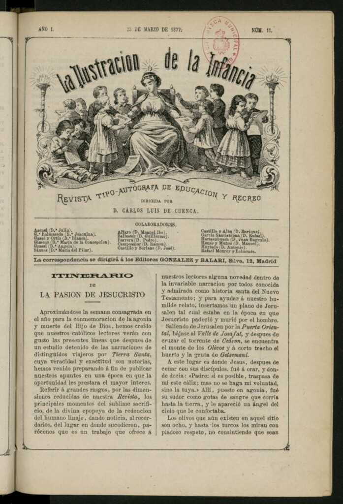 Miniatura de La Ilustración de la Infancia : revista tipo-autógrafa de educación y recreo del 23 de marzo de 1877, nº 11