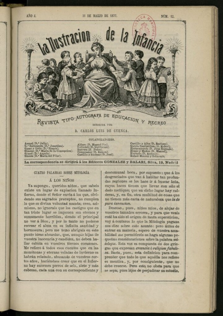 Miniatura de La Ilustración de la Infancia : revista tipo-autógrafa de educación y recreo del 31 de marzo de 1877, nº 12