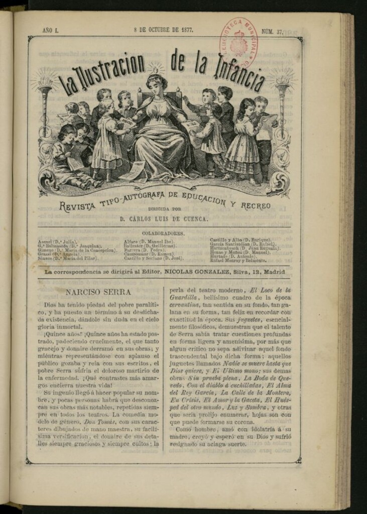 Miniatura de La Ilustración de la Infancia : revista tipo-autógrafa de educación y recreo de 8 de octubre de 1877, nº 37