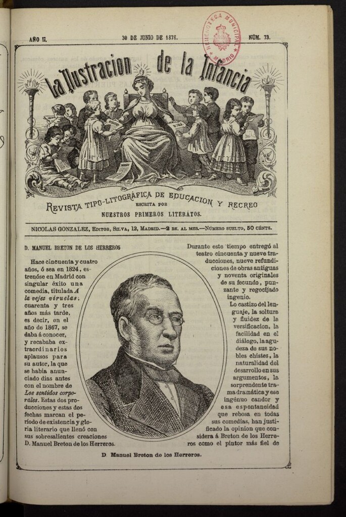 Miniatura de La Ilustración de la Infancia : revista tipo-autógrafa de educación y recreo del 30 de junio de 1878, nº 73