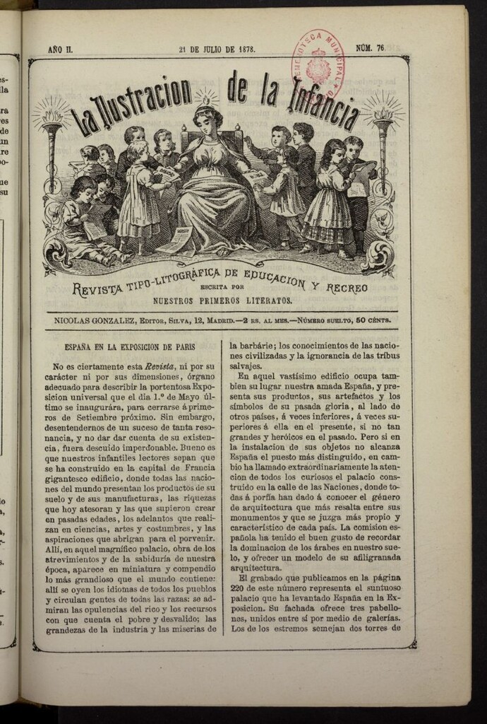 Miniatura de La Ilustración de la Infancia : revista tipo-autógrafa de educación y recreo del 21 de julio de 1878, nº 76