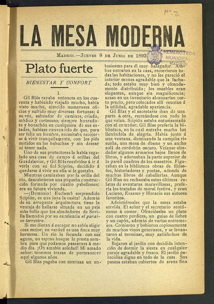 Miniatura de La Mesa Moderna: gastronomía, higiene y embellecimiento, arte culinario, trato social...del 8 de junio de 1893, nº 2