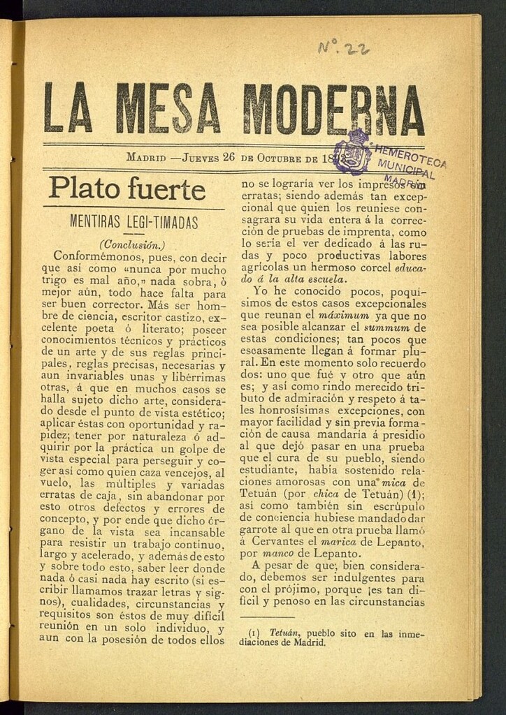 Miniatura de La Mesa Moderna: gastronomía, higiene y embellecimiento, arte culinario, trato social... del 26 de octubre de 1893, nº 22