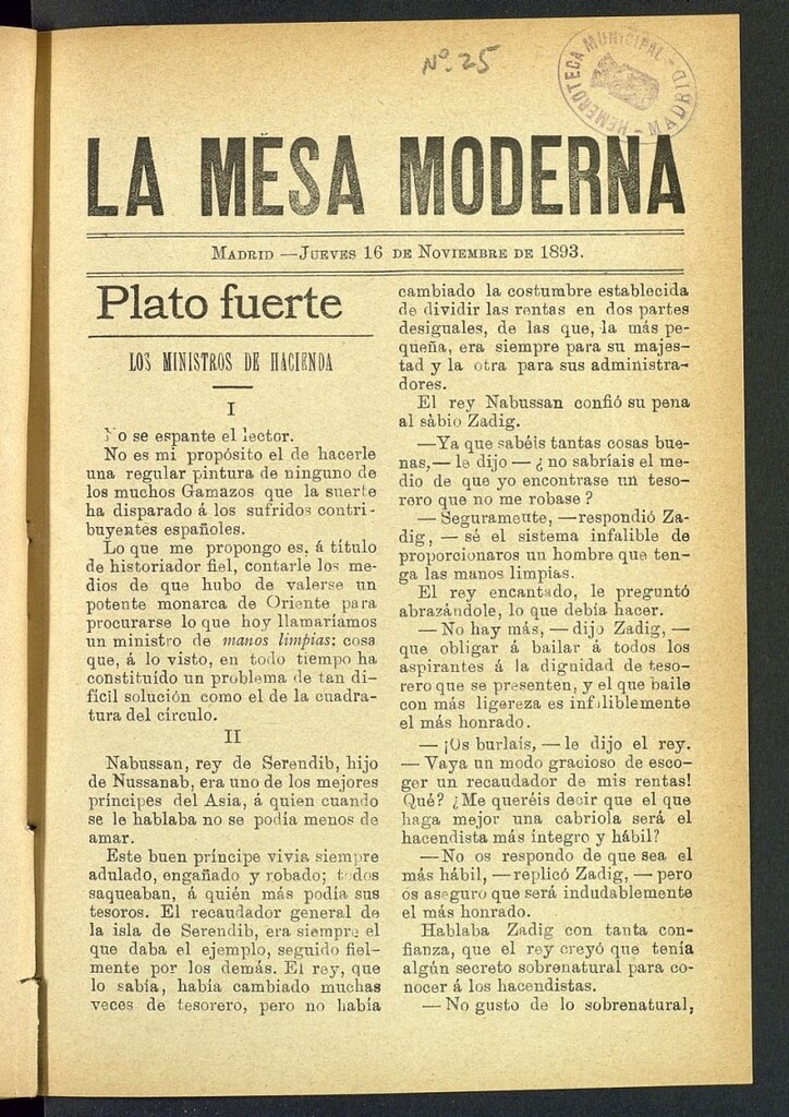 Miniatura de La Mesa Moderna: gastronomía, higiene y embellecimiento, arte culinario, trato social... del 16 de noviembre de 1893, nº 25