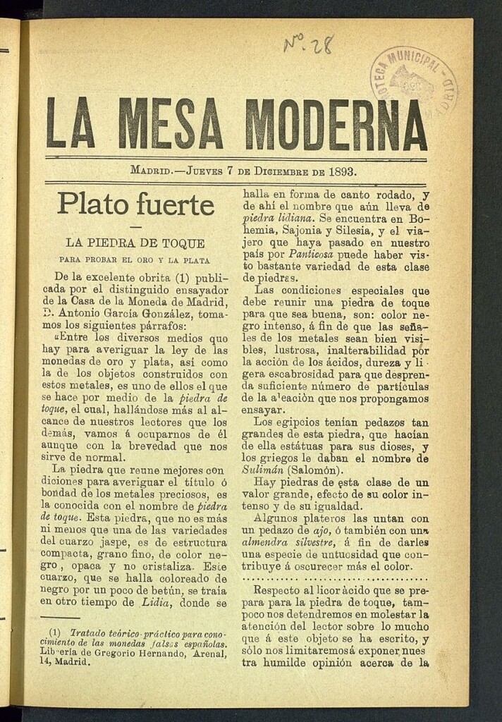 Miniatura de La Mesa Moderna: gastronomía, higiene y embellecimiento, arte culinario, trato social... del 7 de diciembre de 1893, nº 28