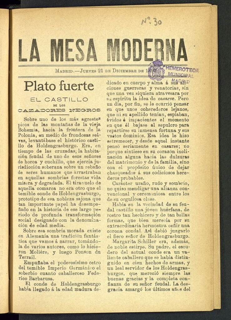 Miniatura de La Mesa Moderna: gastronomía, higiene y embellecimiento, arte culinario, trato social... del 21 de diciembre de 1893, nº 30