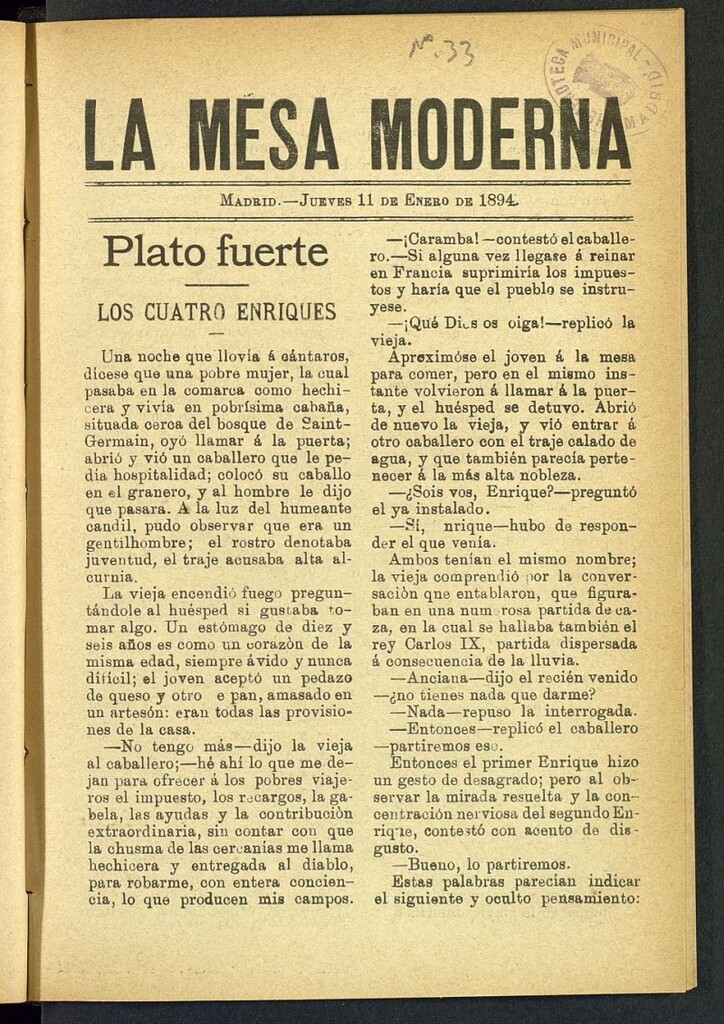Miniatura de La Mesa Moderna: gastronomía, higiene y embellecimiento, arte culinario, trato social... del 11 de enero de 1894, nº 33