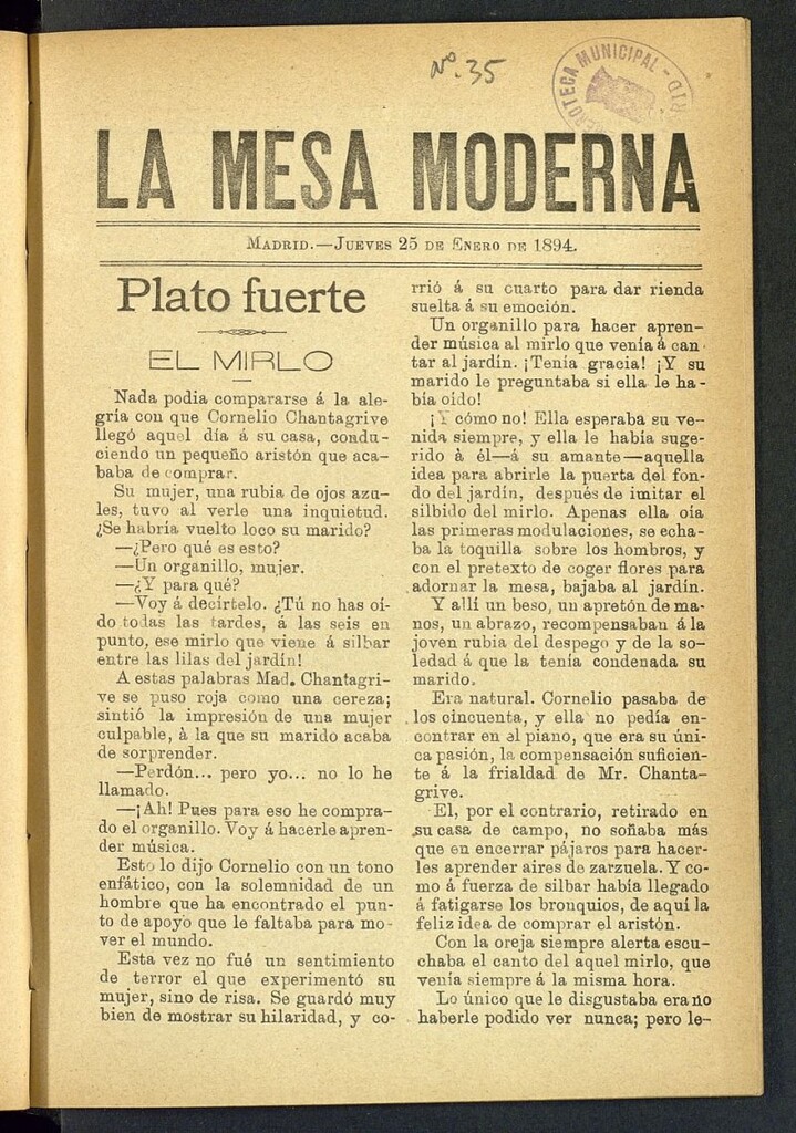 Miniatura de La Mesa Moderna: gastronomía, higiene y embellecimiento, arte culinario, trato social...del 25 de enero de 1894, nº 35