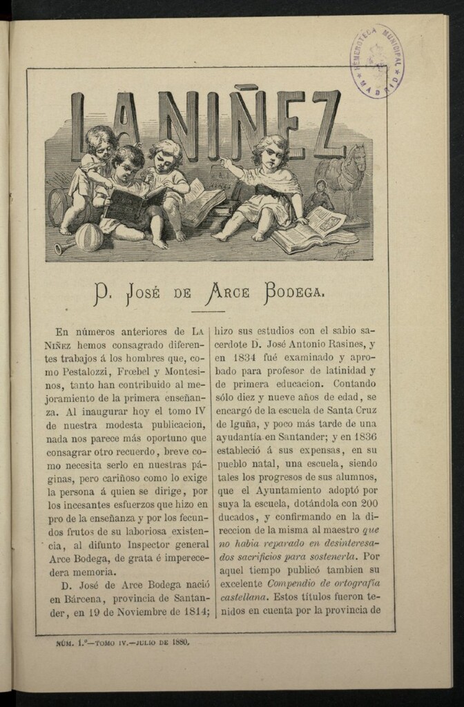 Miniatura de La Niñez, Tomo IV de julio de 1880, nº 1