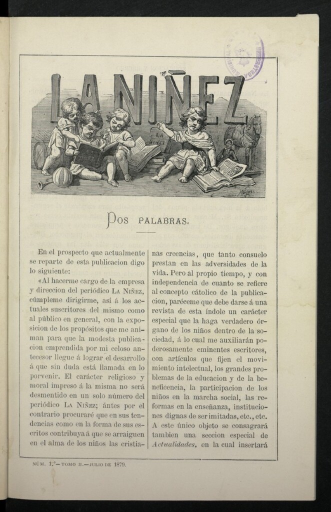 Miniatura de La Niñez, tomo II de julio de 1879, nº 1